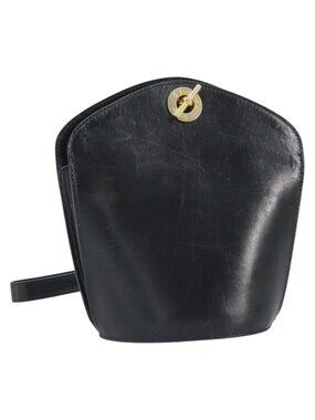 Authentic CELINE Shoulder Bag Leather Black Gold